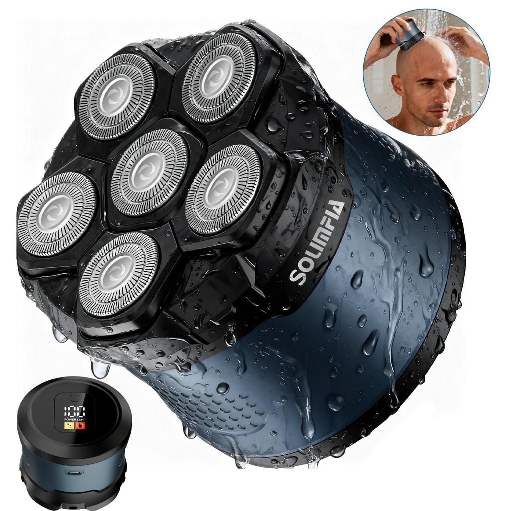 SOLIMPIA Men's Electric Shaver Hair Clipper 6 Magnetic Blade Head Cordless Bald Head Trimmer Home Use Beard Scalp Grooming Kit
