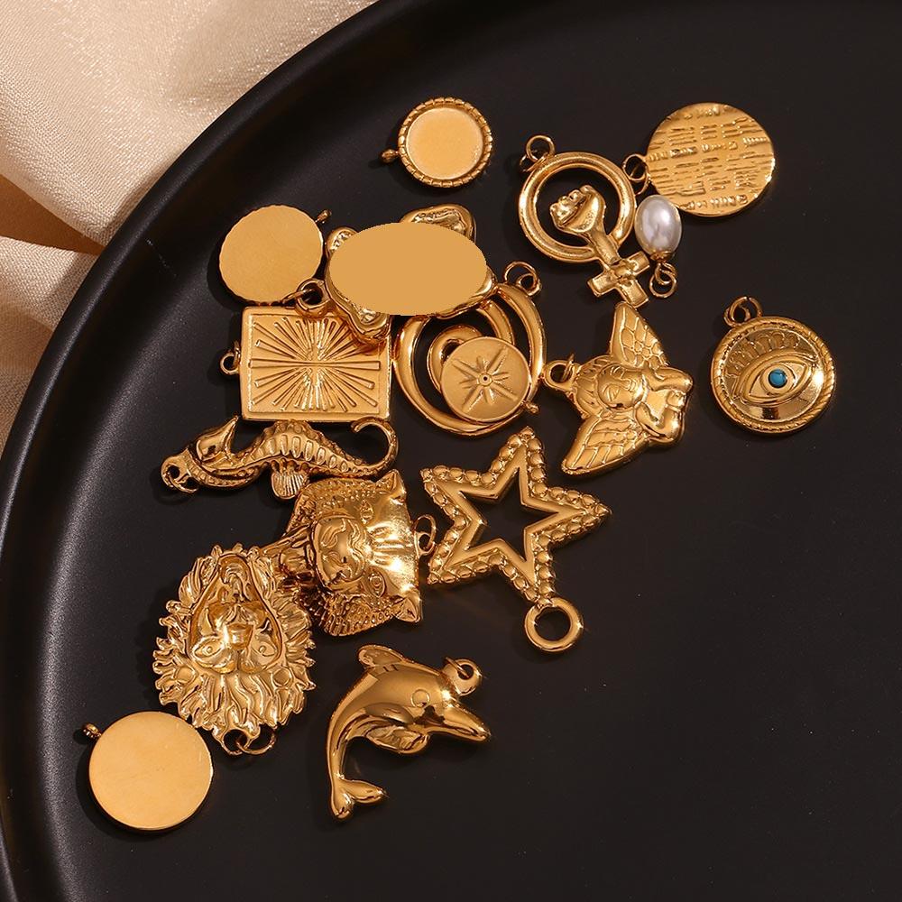 MamacitaSlay Stylish Lovely Cupid Seahorse Lion Starfish Stainless steel charm Gold Plated Jewelry Charms for necklace bracelets