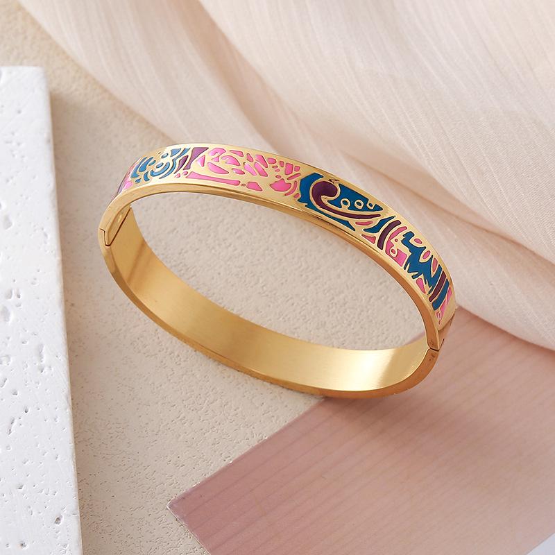 European and American Bestseller: 18K Gold Plated Titanium Steel Enamel Bracelet - Women’s Colorful Drip Oil Light Luxury Jewelry.