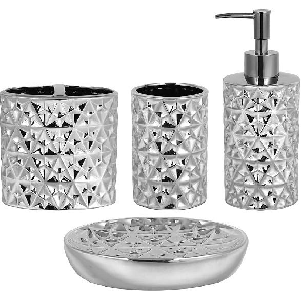 Colorful Bathroom Accessories Set 4 Pcs, Lotion Soap Dispenser, Soap Dish, Toothbrush Holder, Tumbler, Countertop Vanity Organizer for Bathroom