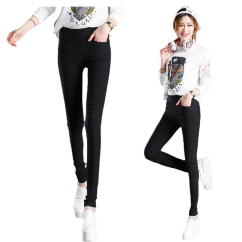 Women's Spring Summer and Autumn Thin Section Thin Thin Small Leg Trousers Elastic Front and Back Pockets Outside Wearing Bottoming Trousers
