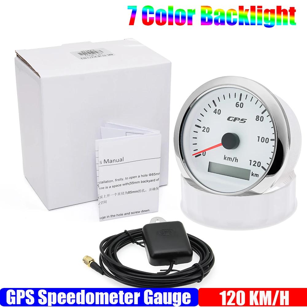 ZMFJH Auto Car 85MM GPS Speedometer Gauge with Antenna 7 Color LED Odometer Mileage 30-200KMH Speed Meter Marine Boat Waterproof