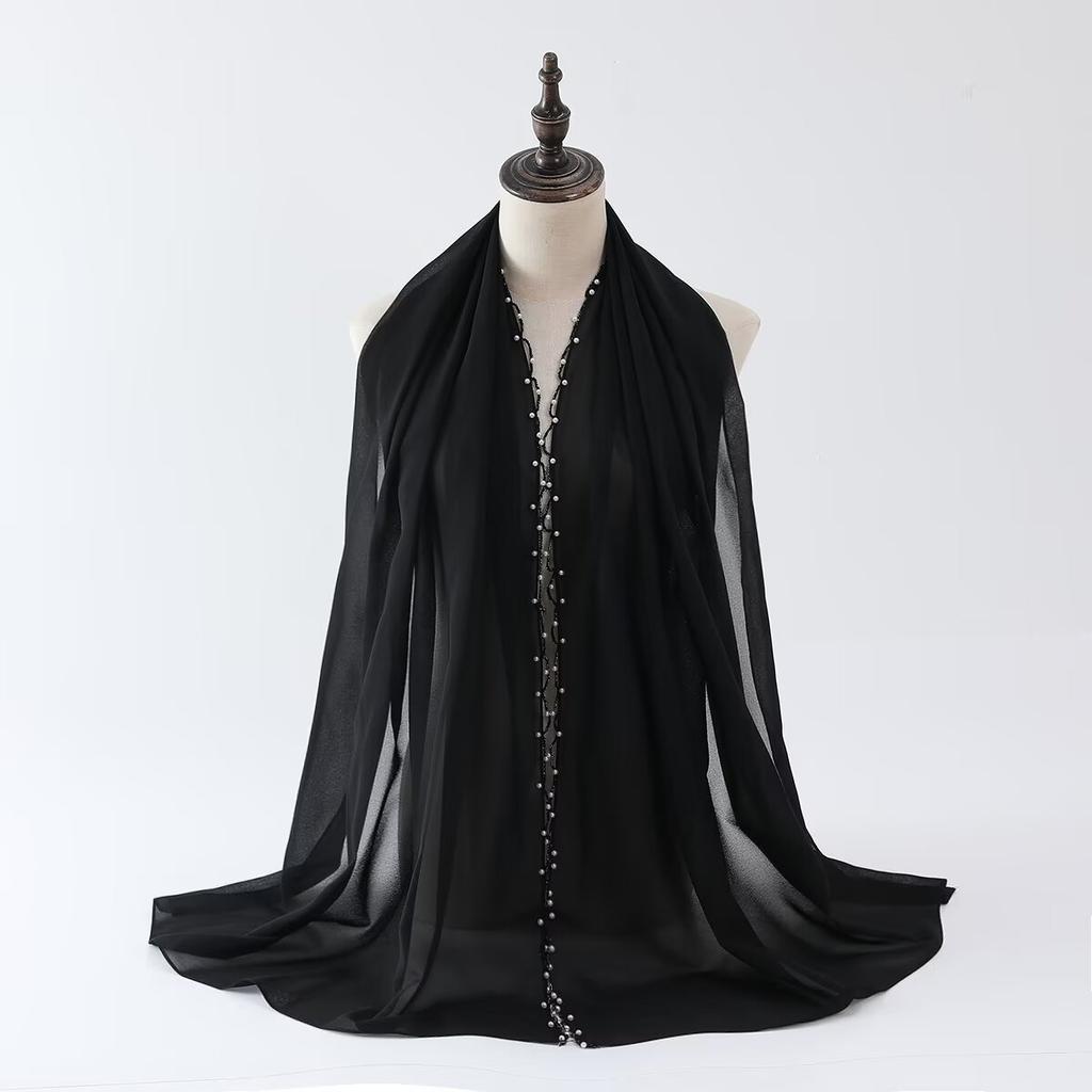 New pearl rope edge chiffon scarf women's shawl multi-functional shawl light and breathable headscarf veil
