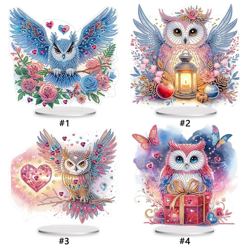 Strass Tischdekorationen Set Acryl 5D DIY Diamantkunst Tischdekorationen Eule für Heim Büro Schreibtischdeko