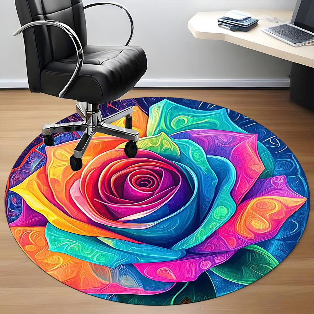 1pc Rainbow Rose Office Round Area Rug, Indoor Mat Suitable ForOffice, Under Office Chairs Bedroom Living Room Home Decor, Room Decot072