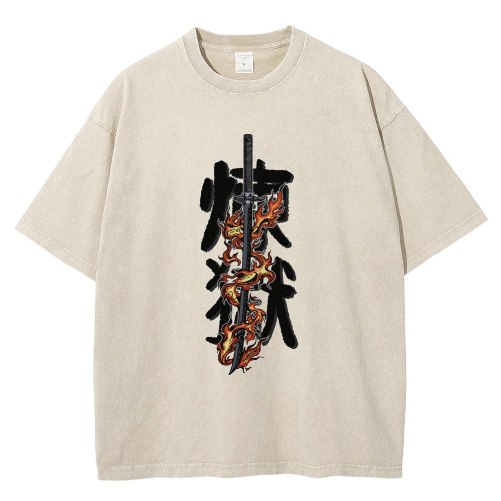 Hot Anime Demon Slayer Kochou Shinobu Graphic Print T Shirt Men Casual Tshirts Washed  T-shirt Harajuku Male Tops