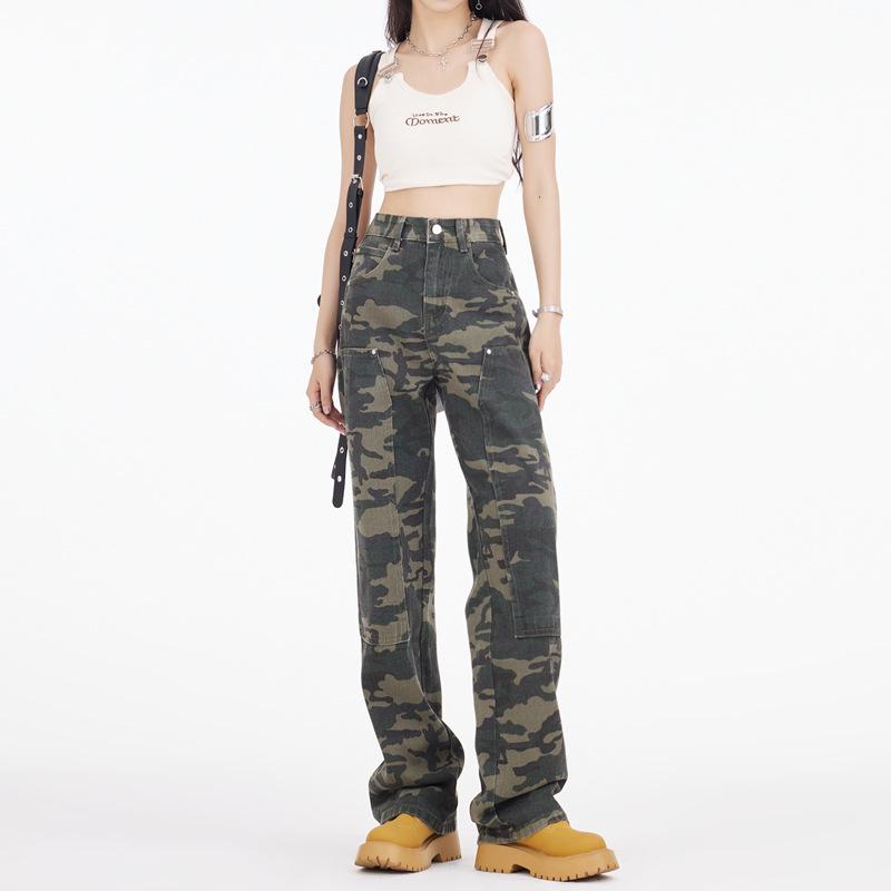 

2025 High-Waist Camouflage Nine-Point Denim Pants: Trendy, Versatile, and Casual for Couples. 2XL камуфляж зелений колір