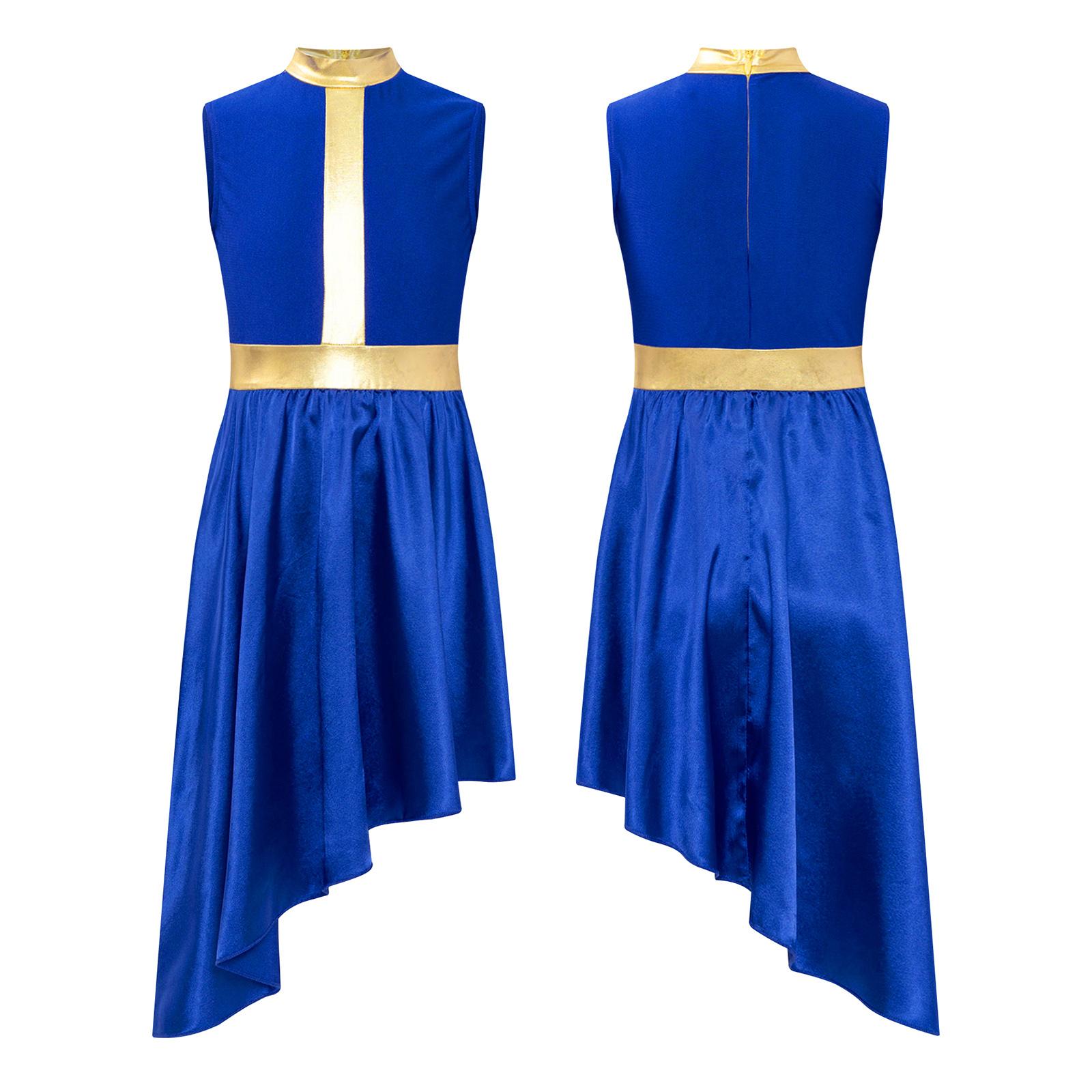 

Детская литургическая литургическая танцевальная одежда для девочек с цветными блоками, церковный костюм для богослужения, туника, платье для лирического танца 7-8 Years синий