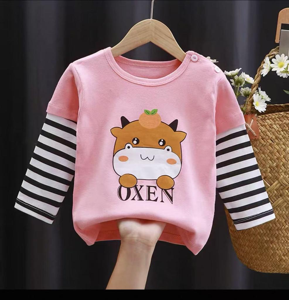 2025 Boys Long Sleeve Blouse Unisex baby clothes O-Neck Girls Clothing Pure Cotton Kids Shirts