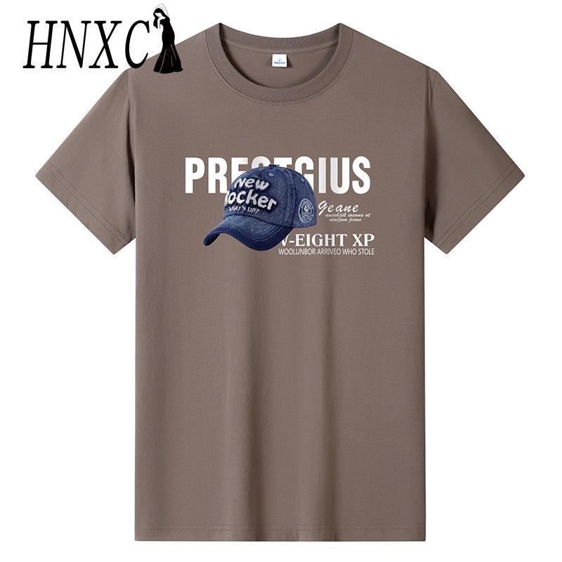 HNXC Kortermet t-skjorte i bomull for menn mote løs halvermet skjorte med trykt medfølende skjorte