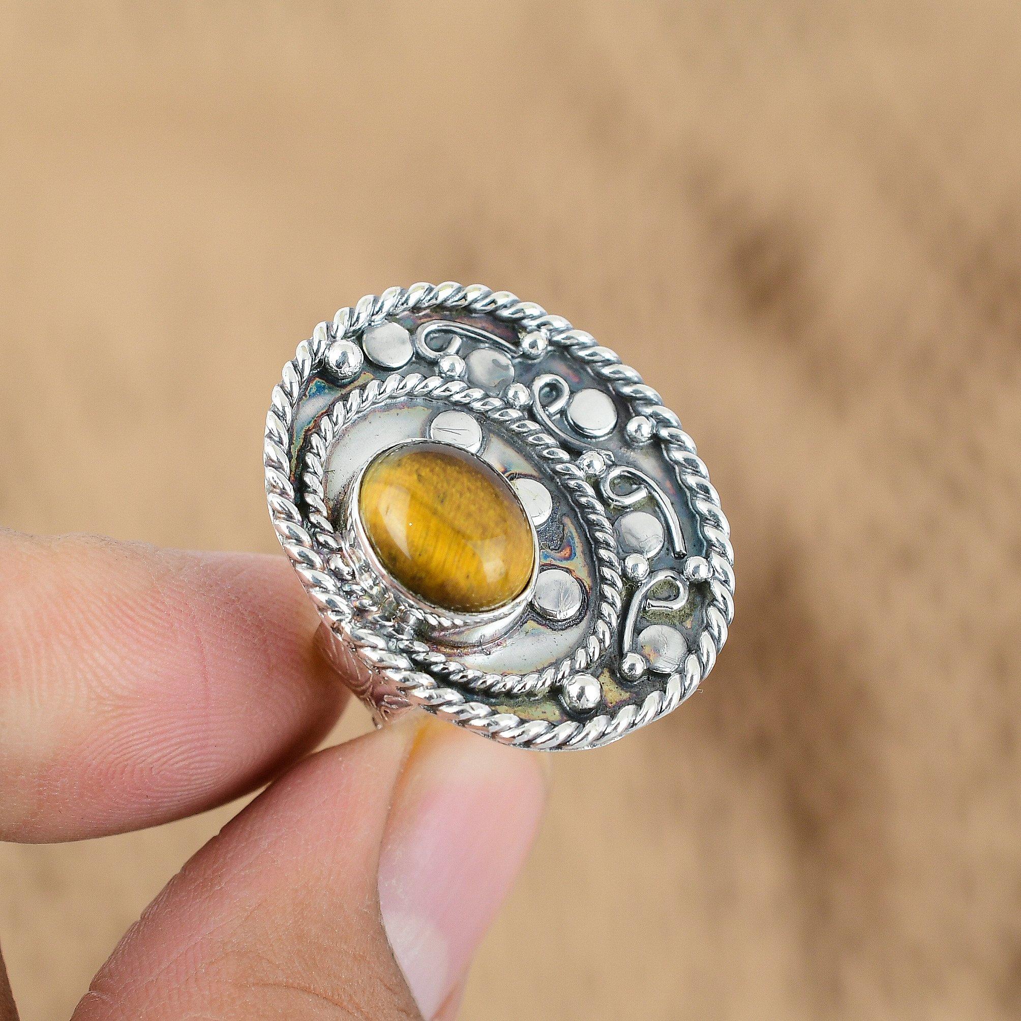 

Mothers day Deal Oval Sacral Chakra Tiger s Eye Stone Ring Jewelry 925 Silver Yes