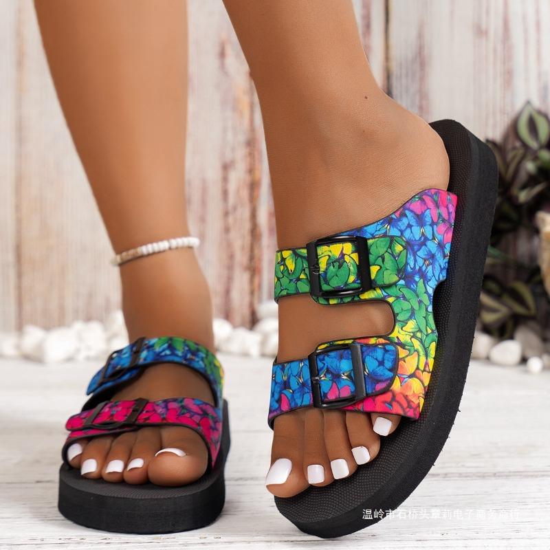 Button-up Double-breasted Thick-soled Women's Shoes for Beach Comfort, Lightness and Flip-flops