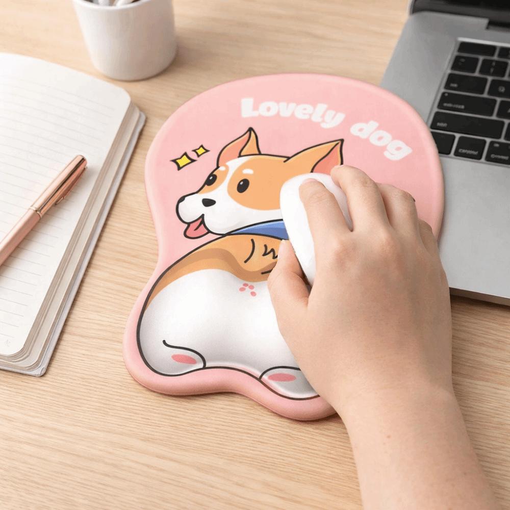 Comfortable Palm Cute Corgi Mouse Pad Non Slip Cute Animal Silicone Wrist Guard Ergonomic Design Mouse Pad Men and Women