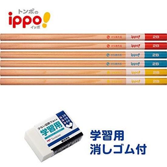 Tombow Pencil Ippo Cleanly Erasable Writing 2B 6 pieces + Mono Learning Eraser Natural PPB-711C
