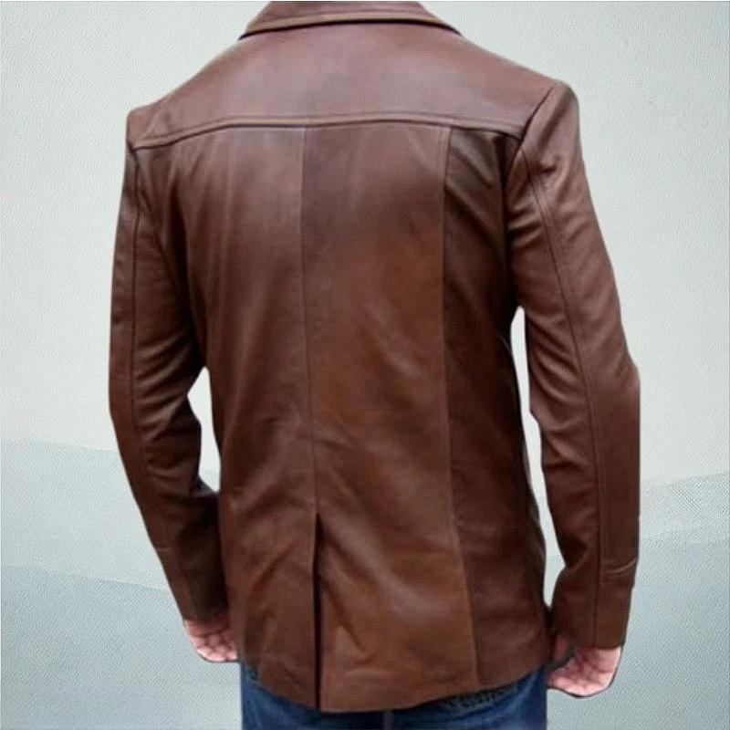 Genuine Lambskin Leather Stylish Formal Design Casual Brown Men's Trench Coat