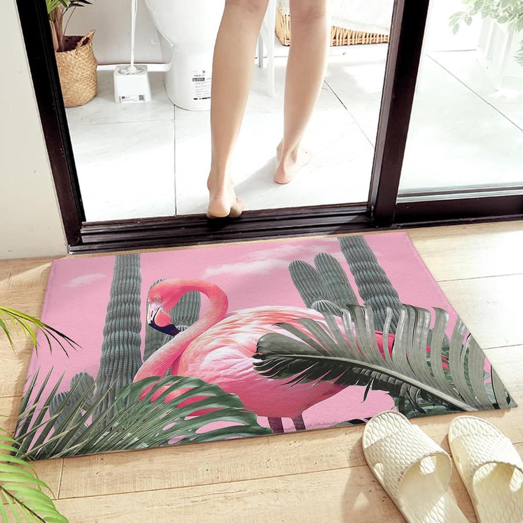 Watercolor Flamingo Tropical Floral Leaves Bath Mats Non-Slip Microfiber Soft Plush Doormat Decor Bathroom Rugs for Bedroom Mat