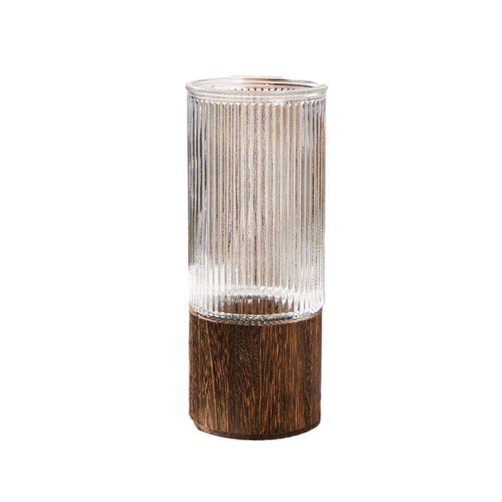 Elegant Transparent Flower Vase Wooden Base Hydroponic Flower Pot Glass Vase Home
