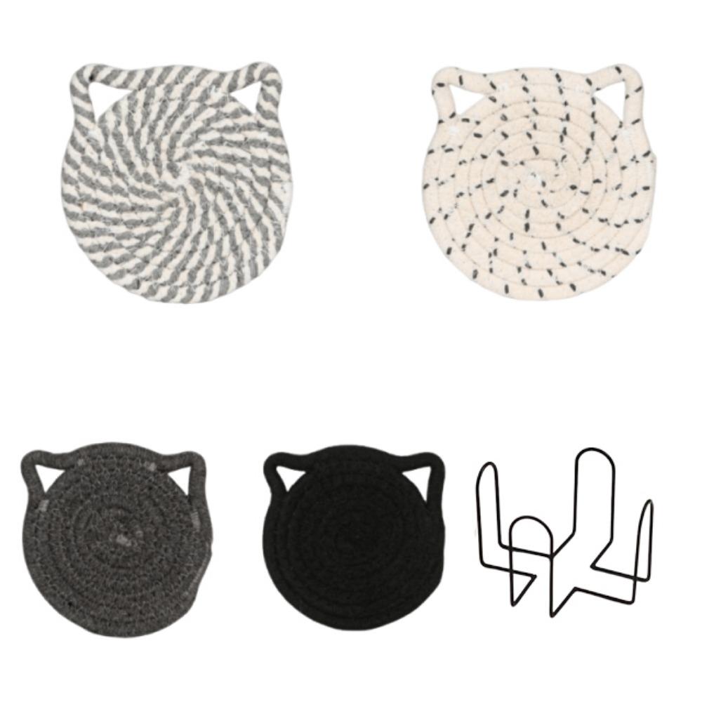4/8 Pcs Woven Cotton Drink Coasters Non-Slip Base Absorbent Coasters  Kitchen Accessories