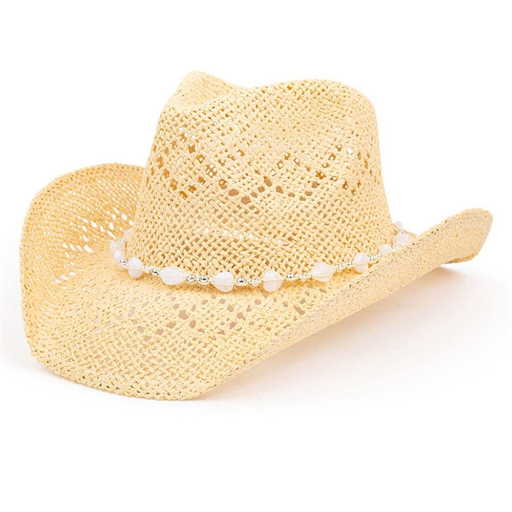 With Shapeable Brim Western Cowgirl Hat Beaded Hearts Trim Beach Sun Hat for Women