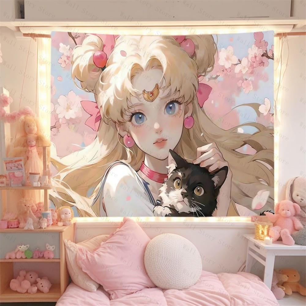 Sailor moon Anime Wall Tapestry Aesthetic Room Decor For Teen Girls Bedroom Tapestry Living Room Tapestry Dorm Decoration