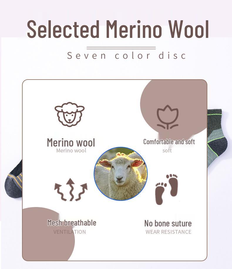 Merino Wool Non-Slip Sports Socks - Breathable, Wear-Resistant, Thick Terry Bottom for Running (Unisex)