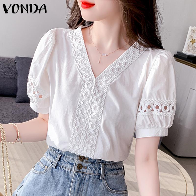 

Летние женские топы VONDA с ​​v-образным вырезом и пышными рукавами Hollwo Out