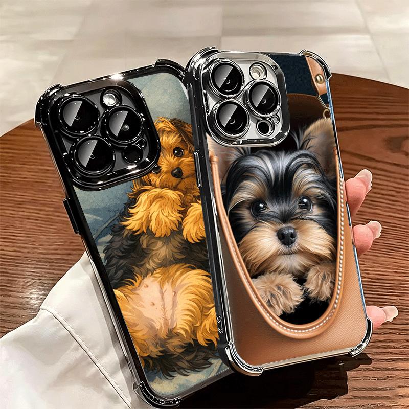Yorkshire Terrier Dog Plating Phone Case For Iphone 16 17 Pro Max Air 16E 14 15 Plus 12 13 Mini Anti-Fall Airabag Cover