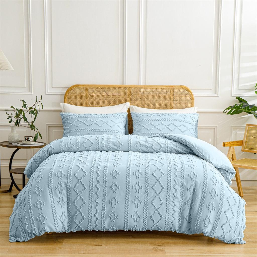 Soft and Warm Solid Color Bohemian Cut Flower Three Piece Set Includes 1 or 2 Pillowcases in Multiple Sizes for Winter Bedding
