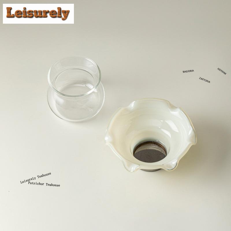 HOYIHM Frost Moon White Ice Jade Glass Tea Separator Infusor Boutique Tea Strainer Dispenser Tea Maker Tea Filter Tea Ceremony