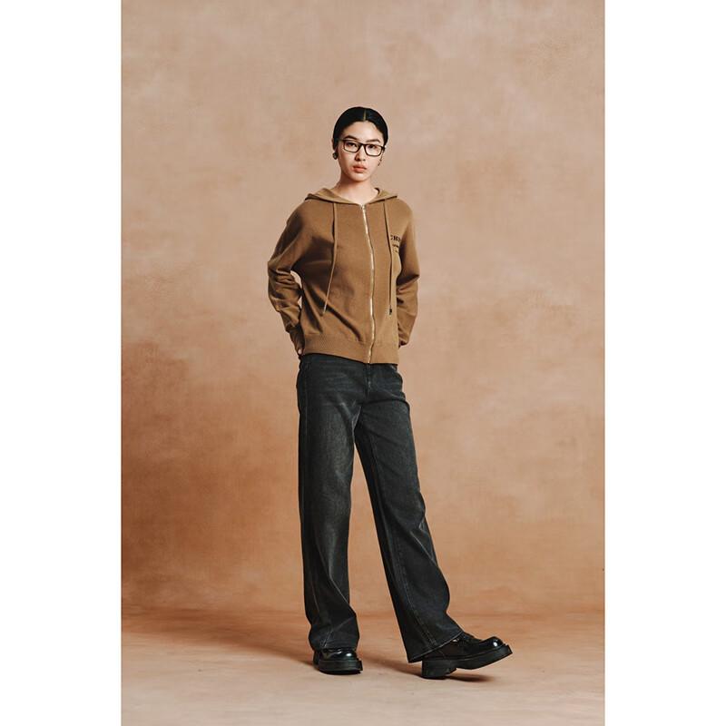 Gejin Women's Short Zip-Up Hooded Knit Cardigan