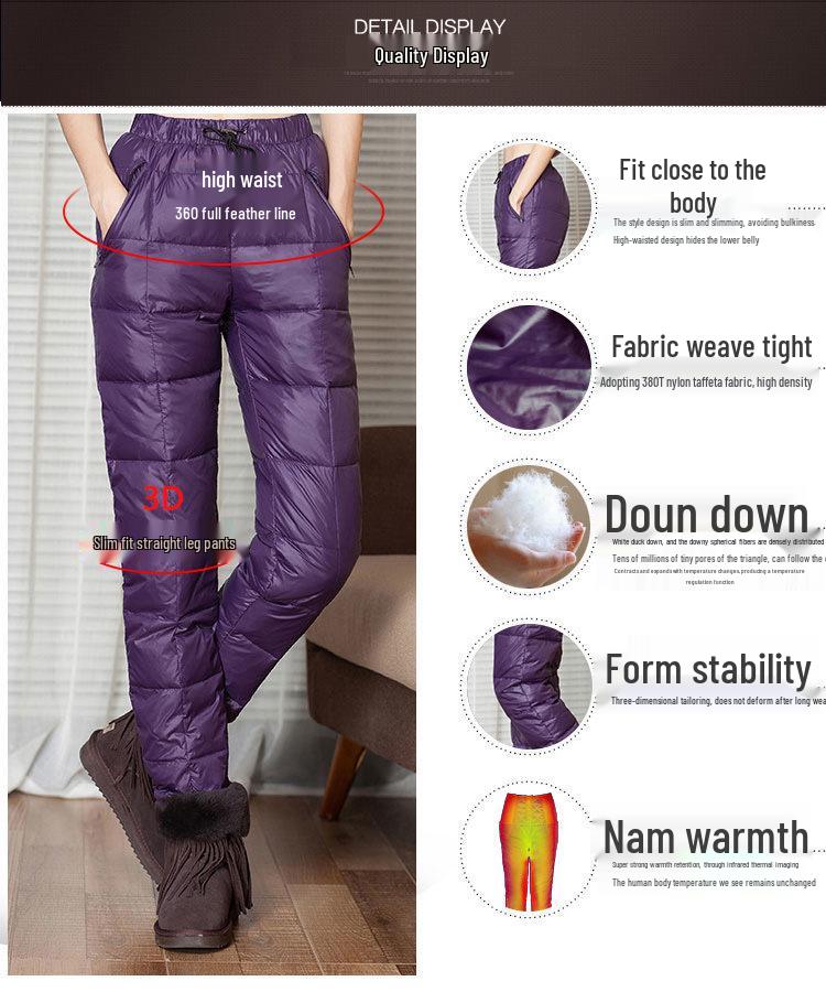 Women's Thickened High Waist Slimming Down Pants - Winter Warm Cotton with 90% White Duck Down, Plus Size Available