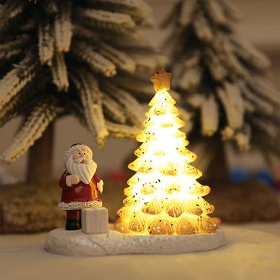 Christmas Night Light Mini Christmas Tree Nightlight with Santa Claus Figurine Holiday LED Table Lamp for Desktop Windowsill Bookshelf Home Decor