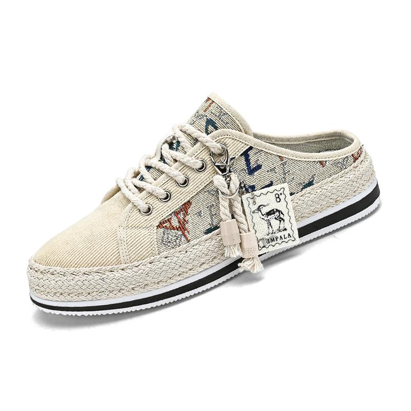 Shoes Summer Mules Half Sandals Man Canvas Slippers for Men Original Designer Luxury High Quality Fashion Rubber Casual Adult