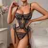 Set Sexy Nero Modellante da Donna con Pizzo a Ciglia Ricamato Rete Set Sottile Push-Up Set Reggiseno Modellante