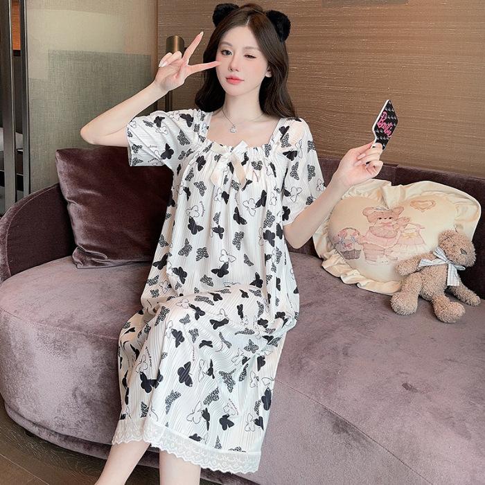 5XL Plus Size Women's Nightgowns Summer Pajamas Korean Style Bubble Short Sleeve Sleep Dress Soft Comfotable Loungewear