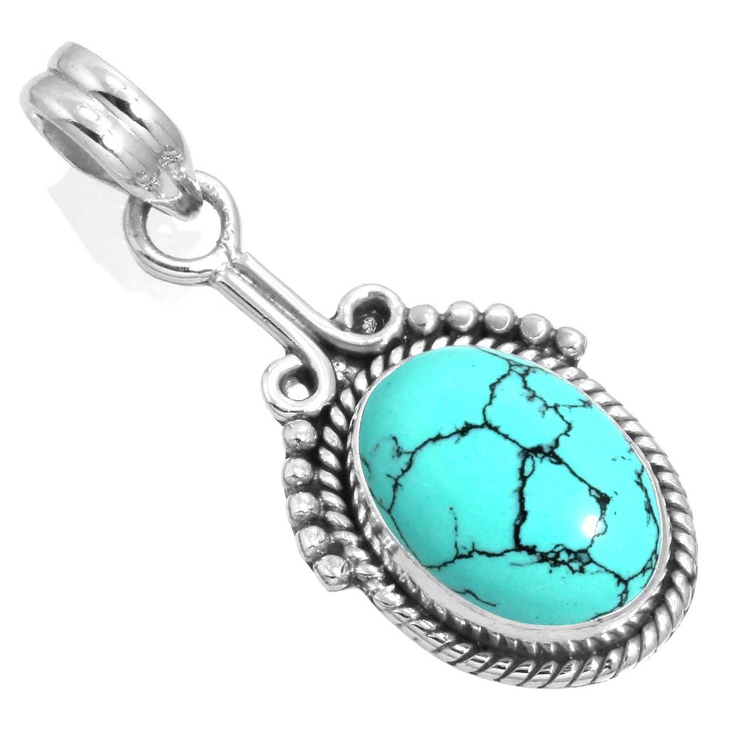 925 Sterling Silver Pendant Women Gemstone Handmade Jewelry Engagement Gift Blue Green Purple Copper Turquoise Pearl Lapis Mother Of Pearl Solitaire