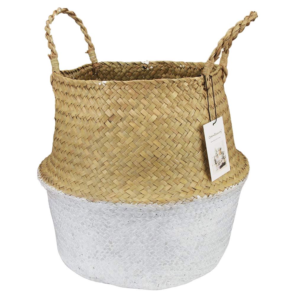 Home Storage Bucket Toy Sundries Clothes Plants Basket Seagrass Weaving Foldable