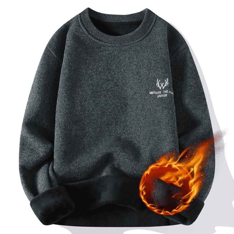 Men's Winter Warm Pullover Round Neck Loose Letter Solid Color Sweater Thick Casual Commuting Knitted Tops