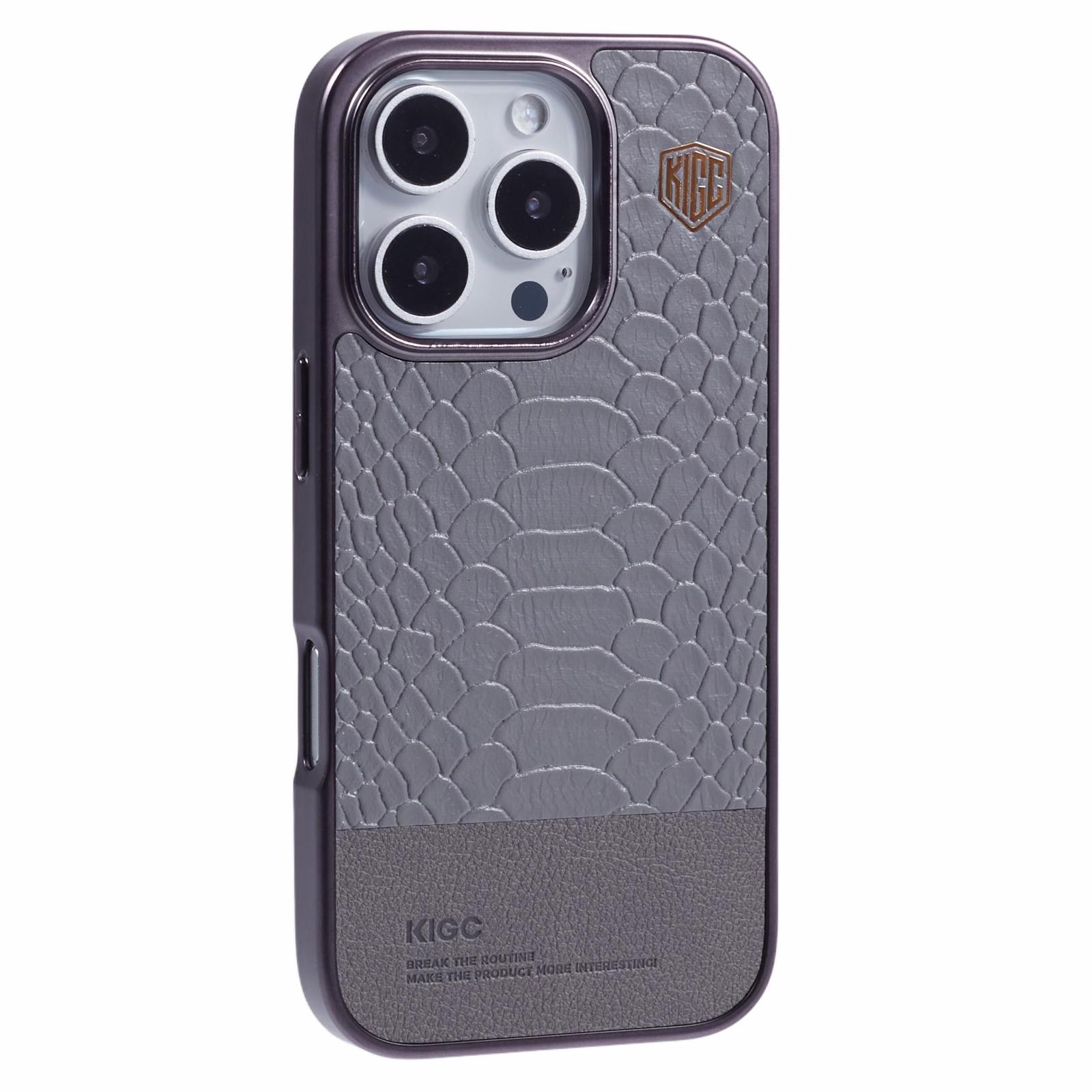 KIGC For iPhone 16 Pro Case Compatible with MagSafe Crocodile Texture PU+PC+TPU Electroplating Phone Cover C