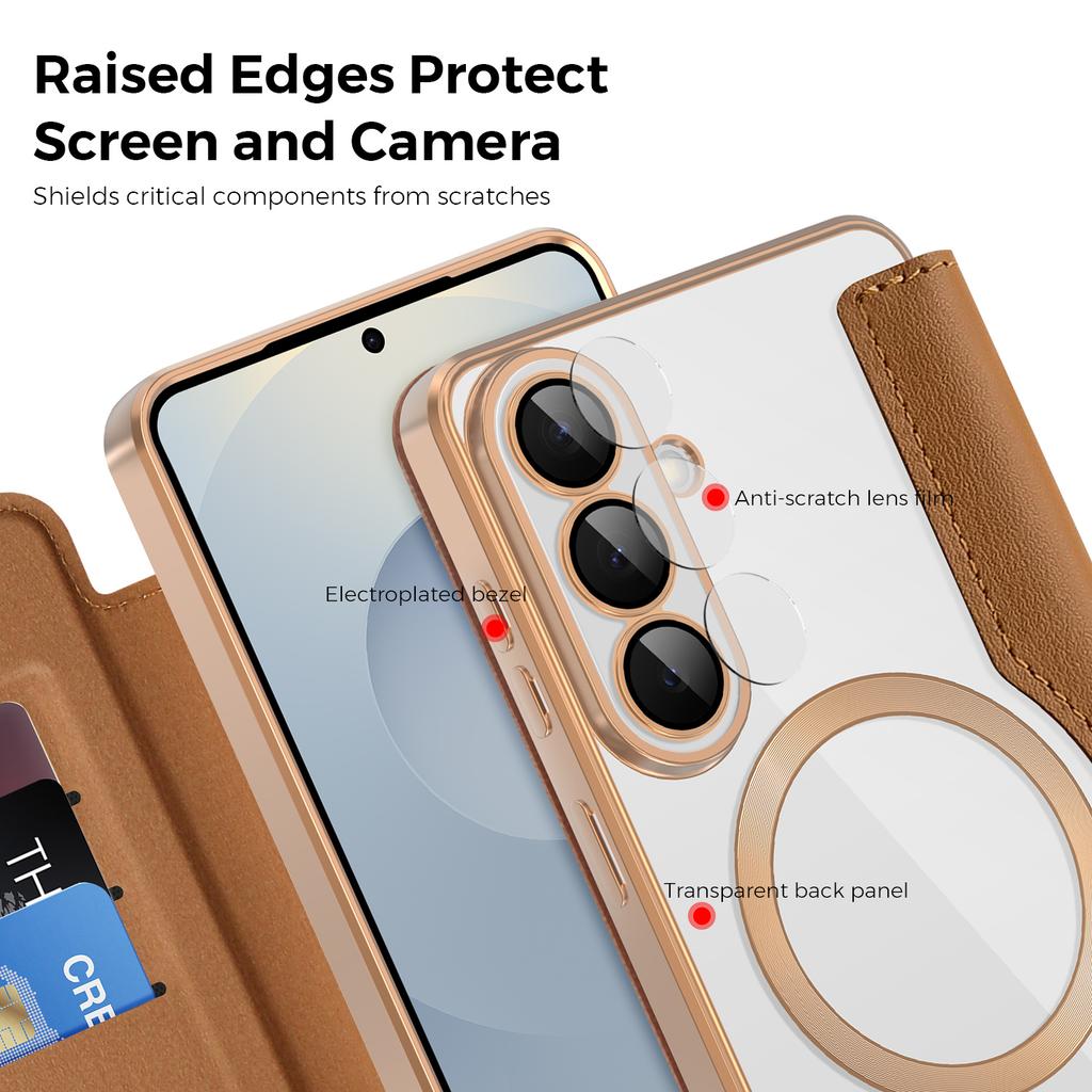 For Samsung Galaxy S26+ Magnetic Case RFID Blocking Card Holder Rhombus PU Leather Phone Cover with Lens Film