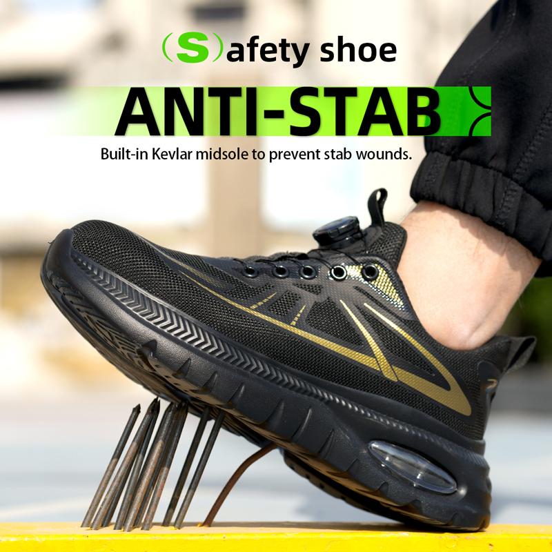 Rotating Button Air Cushion Safety Shoes Men Breathable Work Sneakers Steel Toe Shoes Comfort Wear-Resistant Work Shoes Men Boot