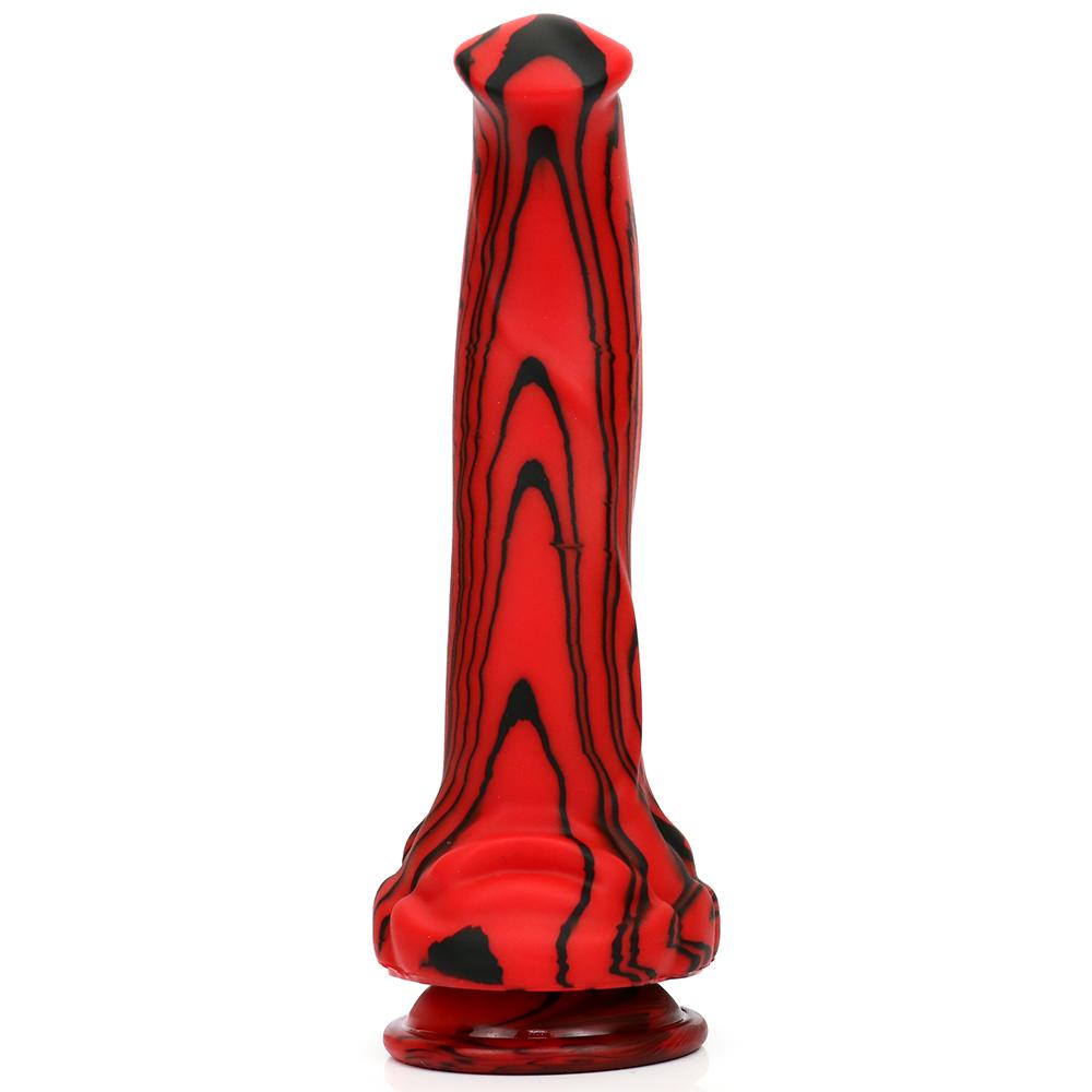Rotschwarzer Silikon-Monsterdildos, Fantasie-Pferde-/Hundedildo mit Knoten, riesiger Schwanz, dicker Analpenis mit starkem Saugnapf
