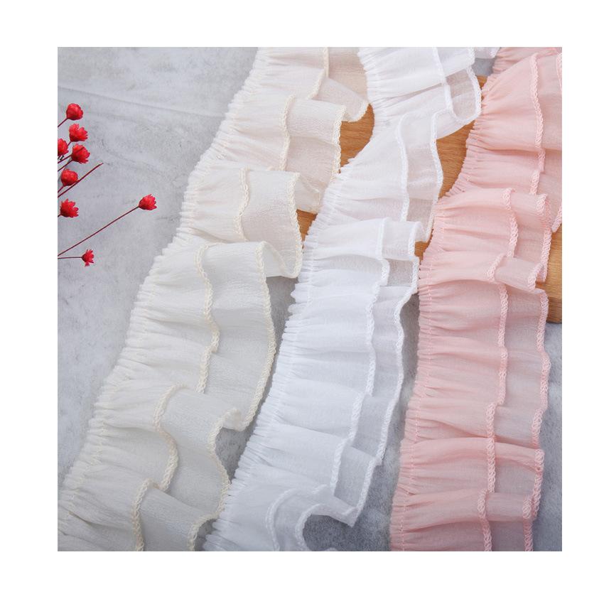 4Meters/lot 5cm double-layer chiffon lotus leaf pleated lace toy skirt clothing curtain pleated decorative lace