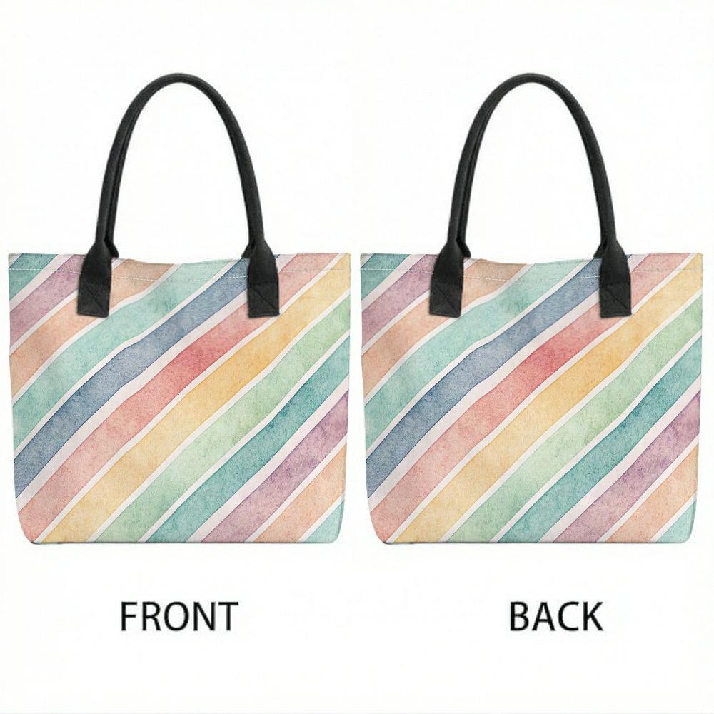 Colorful Wavy Striped Canvas Tote Bag Casual Large Capacity Shoulder Handbag for Daily Use