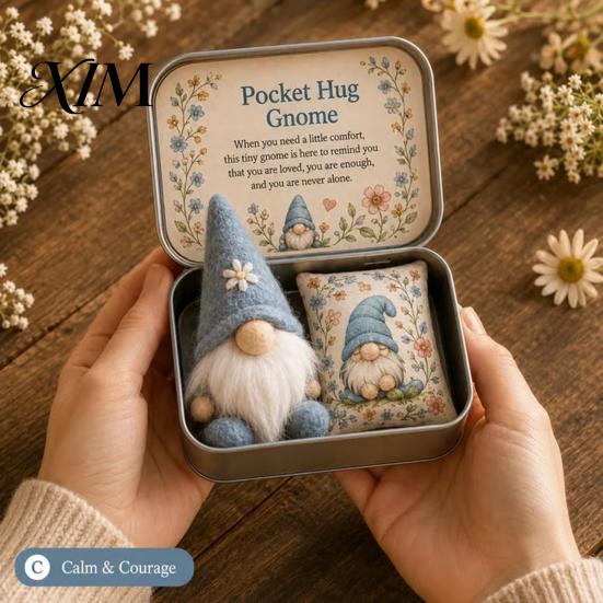 Cute Dwarf Ornament 2 Pcs Pocket Hug Gnome Comfort Gift Tin Box, Mini Plush Doll Emotional Support Birthday Presents for Her Keepsake, Handmade