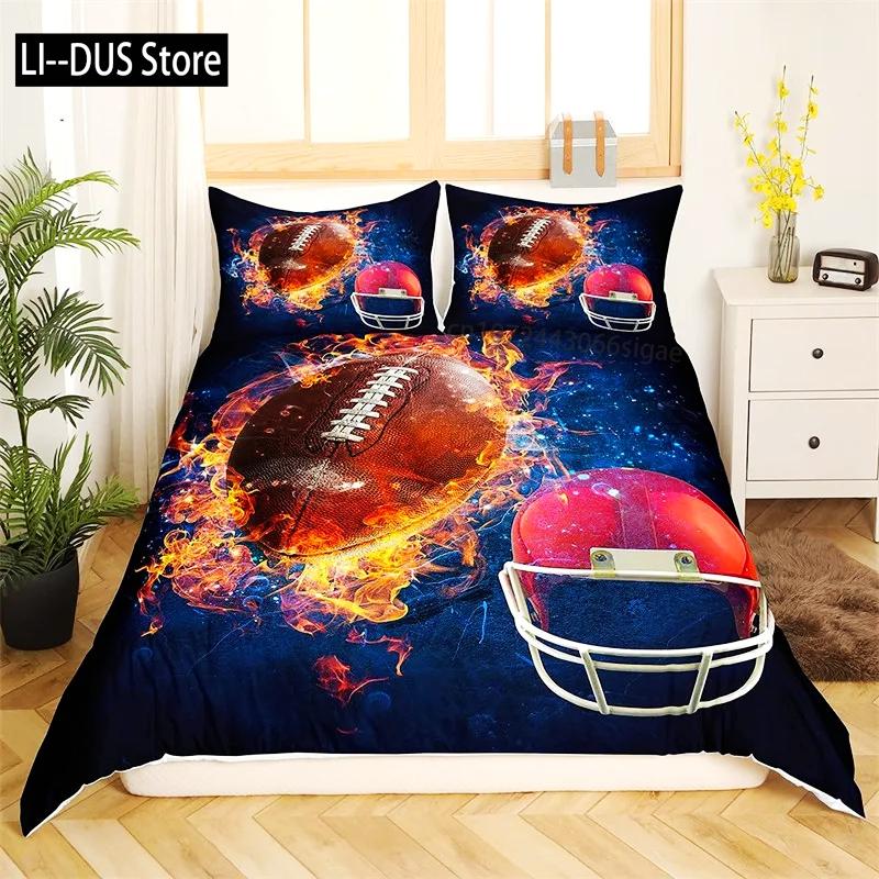 Kids Ice Hockey Duvet Cover Full Hockey Player Pattern Bedding Set Winter Sports Theme Quilt Cover for Youth Teen Boy Room Decor