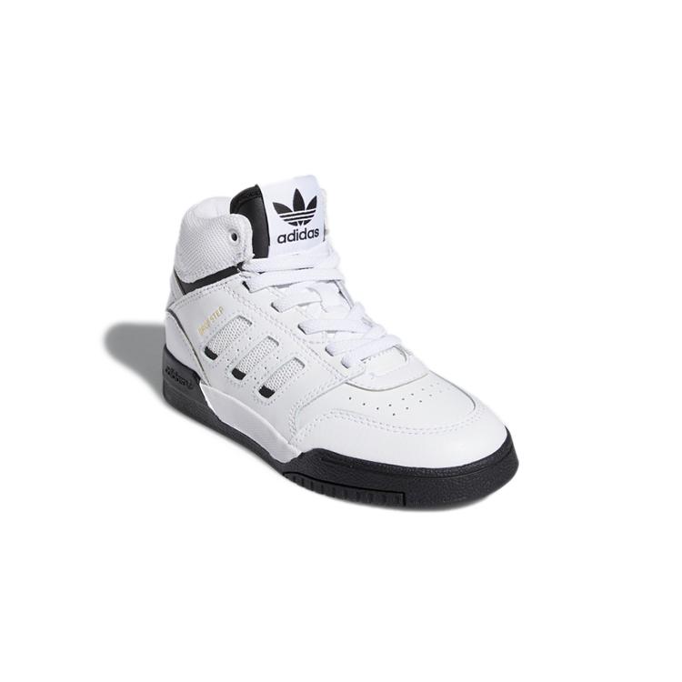 adidas Originals Drop Step C Fabric Casual Breathable High Top Kids' Skateboarding Shoes White Black FV5154