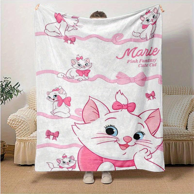 1pc Pink Fantasy Cute Cat Marie Home Decor Blanket, Couch Throw, Outdoor, Gift, Flannel Coverlet, Bedroom, Living Room, Travel
