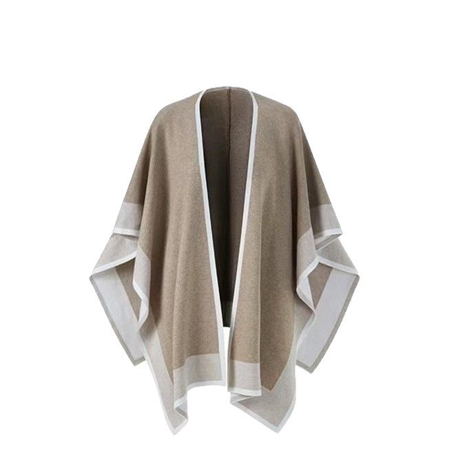 Hochwertiger gestrickter Schalmantel für Damen: Warme Herbst-/Winter-Colorblock-Oberbekleidung