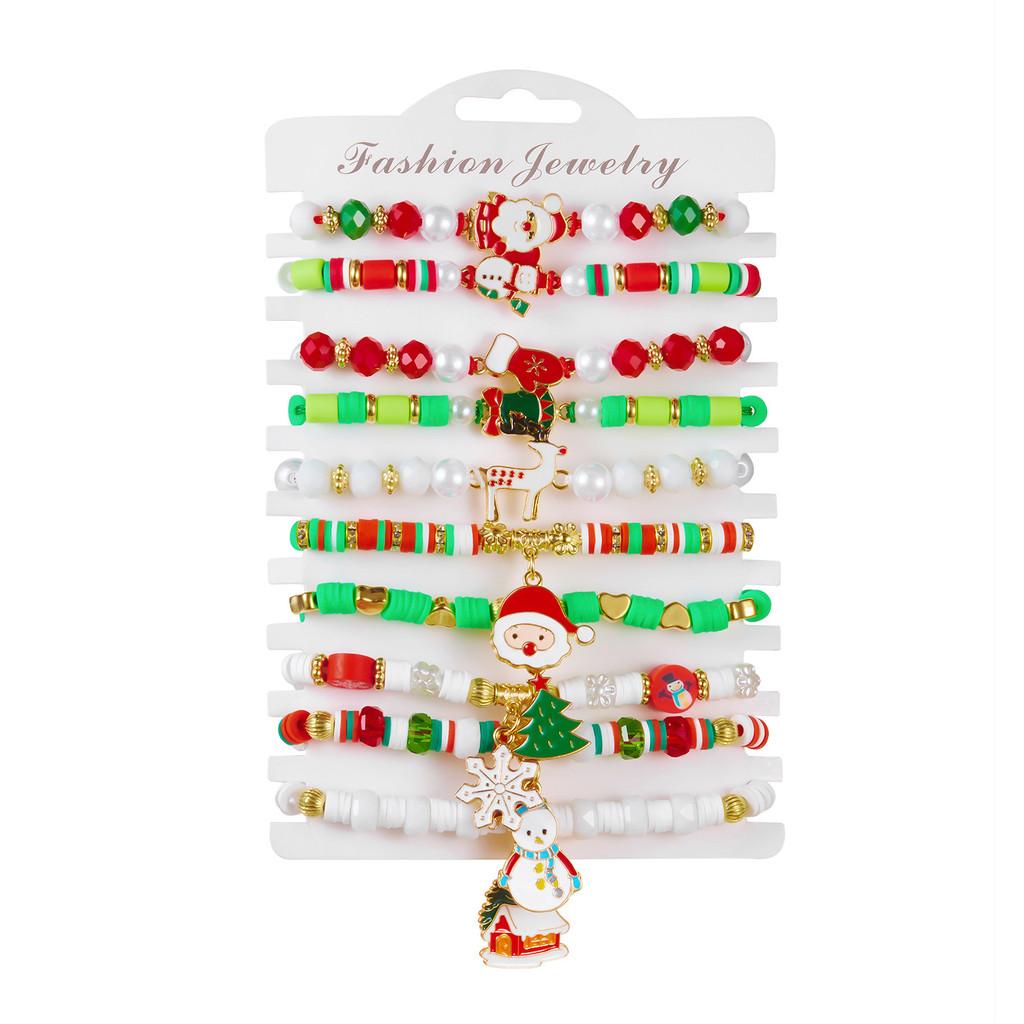 Ensemble de Bracelets Flocon de Neige et Père Noël en Perles Avec Métal Fait Main Pour Cadeau de Fête